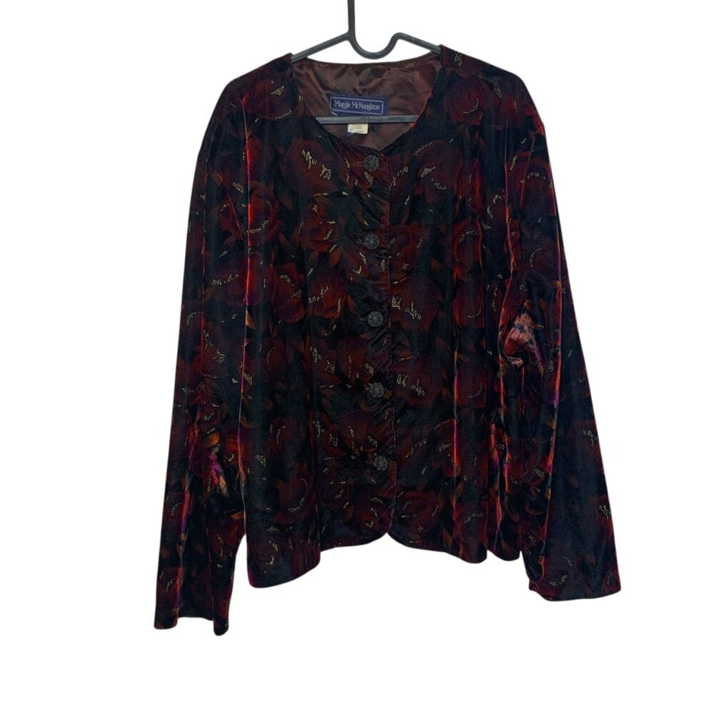 Maggie McNaughton Womens Red and Gold Floral Velvet Jacket 24W Party Holiday USA